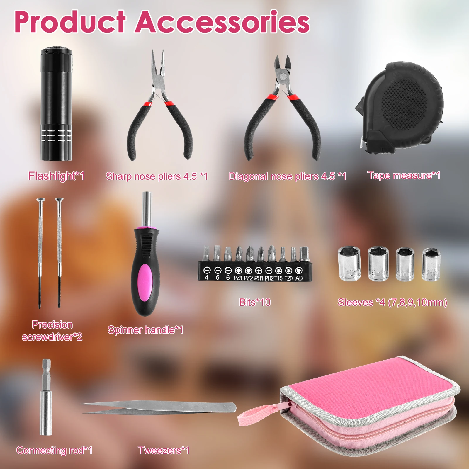 23 Pcs Women Repair Tool Combination Set Portable Household Repair Tool Kit Multi-functional Home Hand Tool Set with Storage Bag
