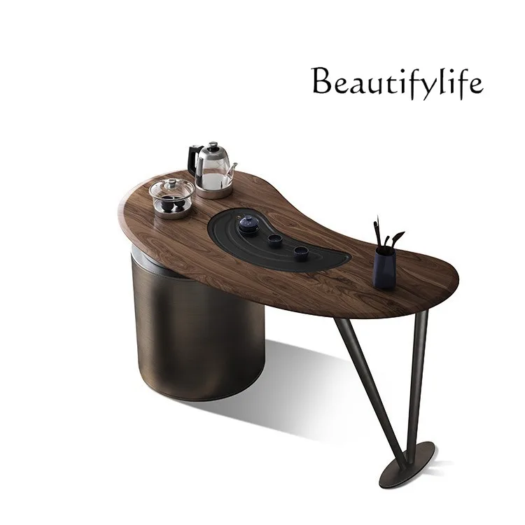 

North American black walnut tea table household small tea table integrated solid wood balcony tea table and chair combination