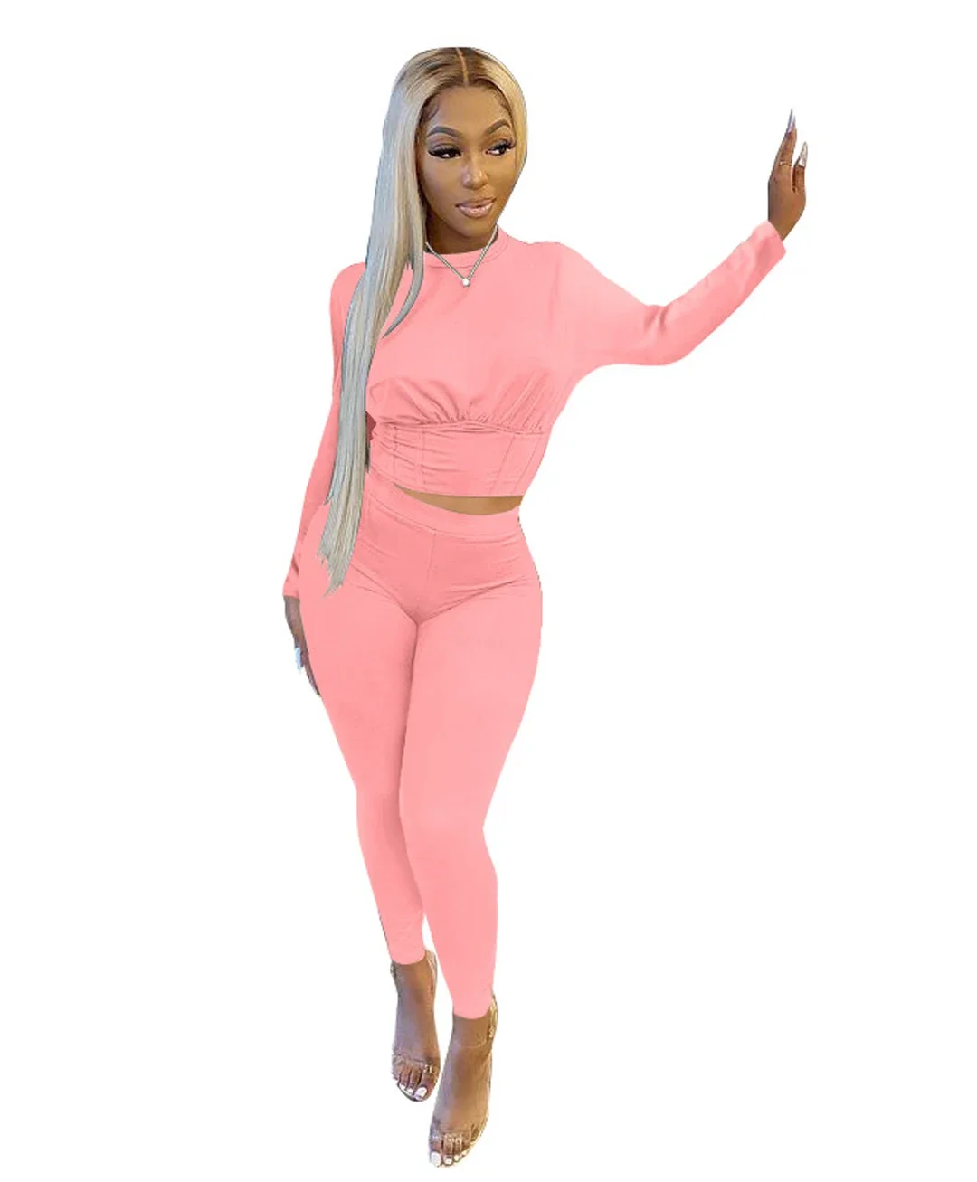 2023 neue AutumnWomen's Reine Farbe Sport Taille Anzug Mode Lässig Zwei-stück Set – Detail 21