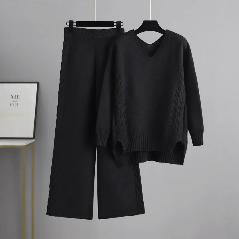 

Knitted Wide-Leg Pants Sweater Women 2025 Autumn Korean Style Loose Thick Fashionable Elegant Two-Piece Set Trendy