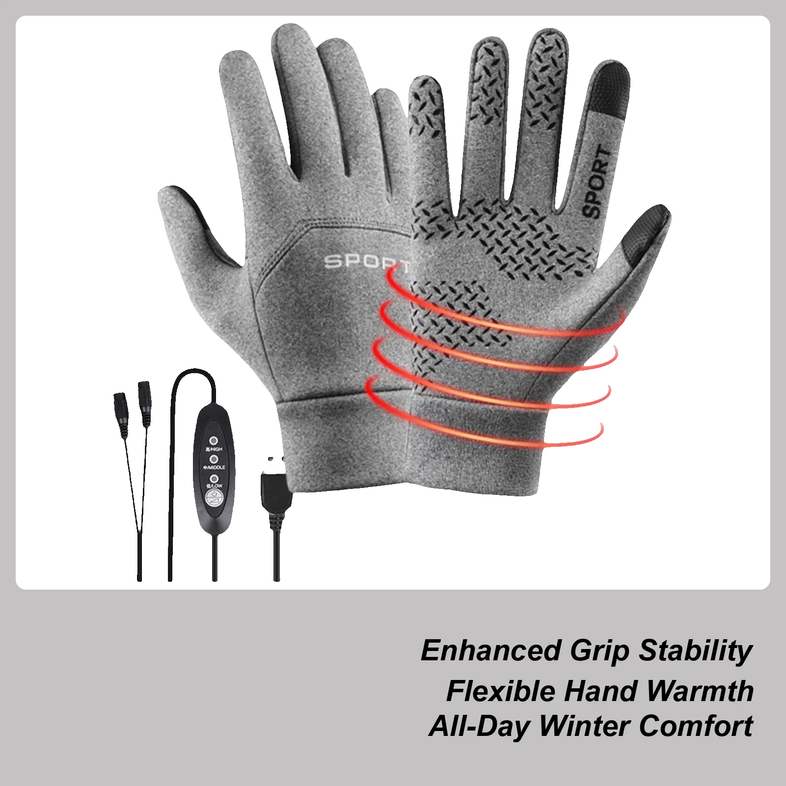 

Heated Winter Gloves 3 Settings USB Warm Touchscreen Gloves Thickened Thermal Mittens For Winter Cycling Skiing Outdoors Camping