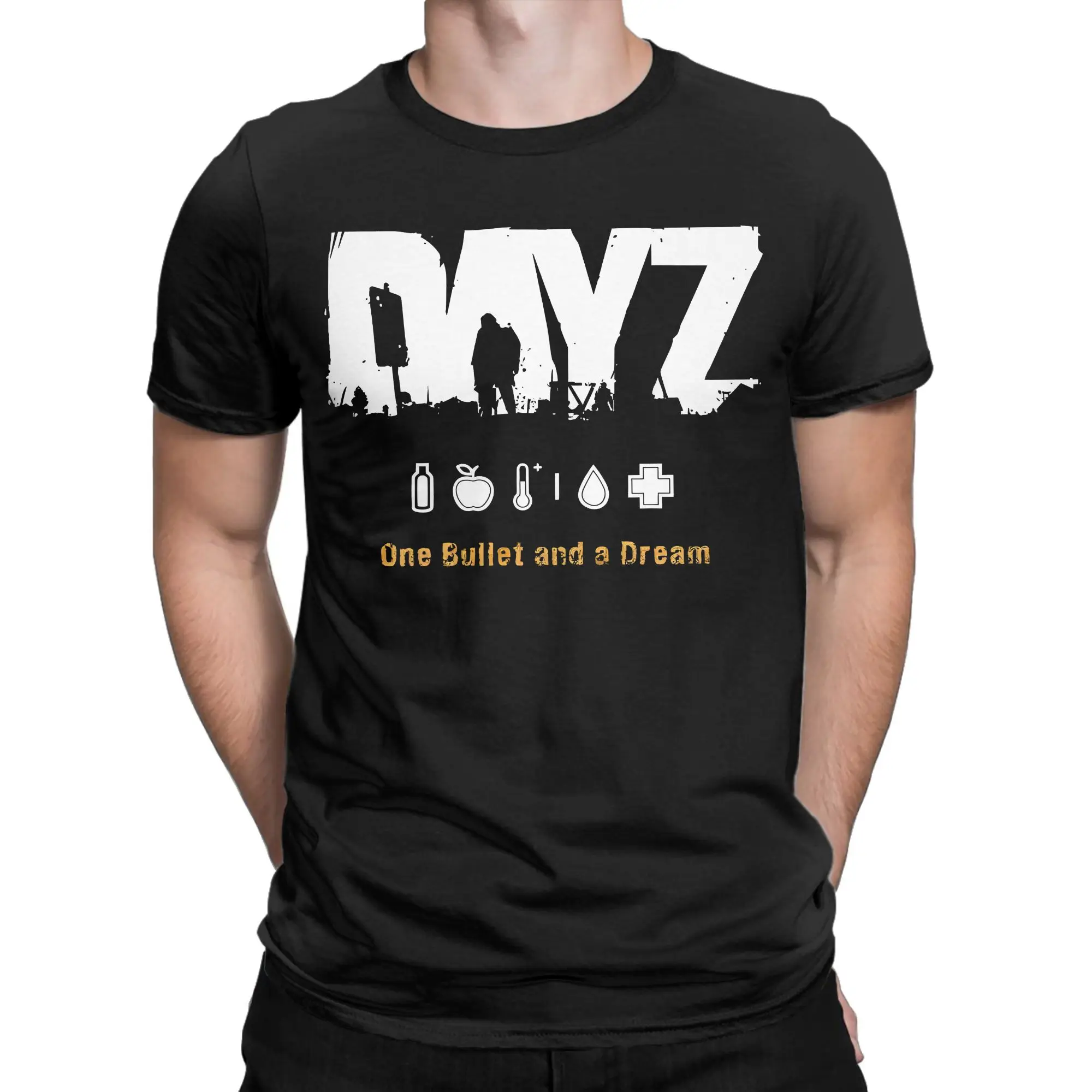 

DayZ One Bullet and a Dream T Shirt Men Pure Cotton Vintage T-Shirt Shotting Game Tee Shirt Short Sleeve merchandise Big Size