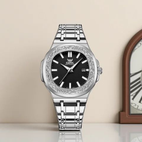 OPK 8145 Herrenuhr Einfache Original Quadratische Quarzuhr Edelstahl Datum Uhren Für Mann Wasserdicht Leucht Männer Geschenke Reloj
