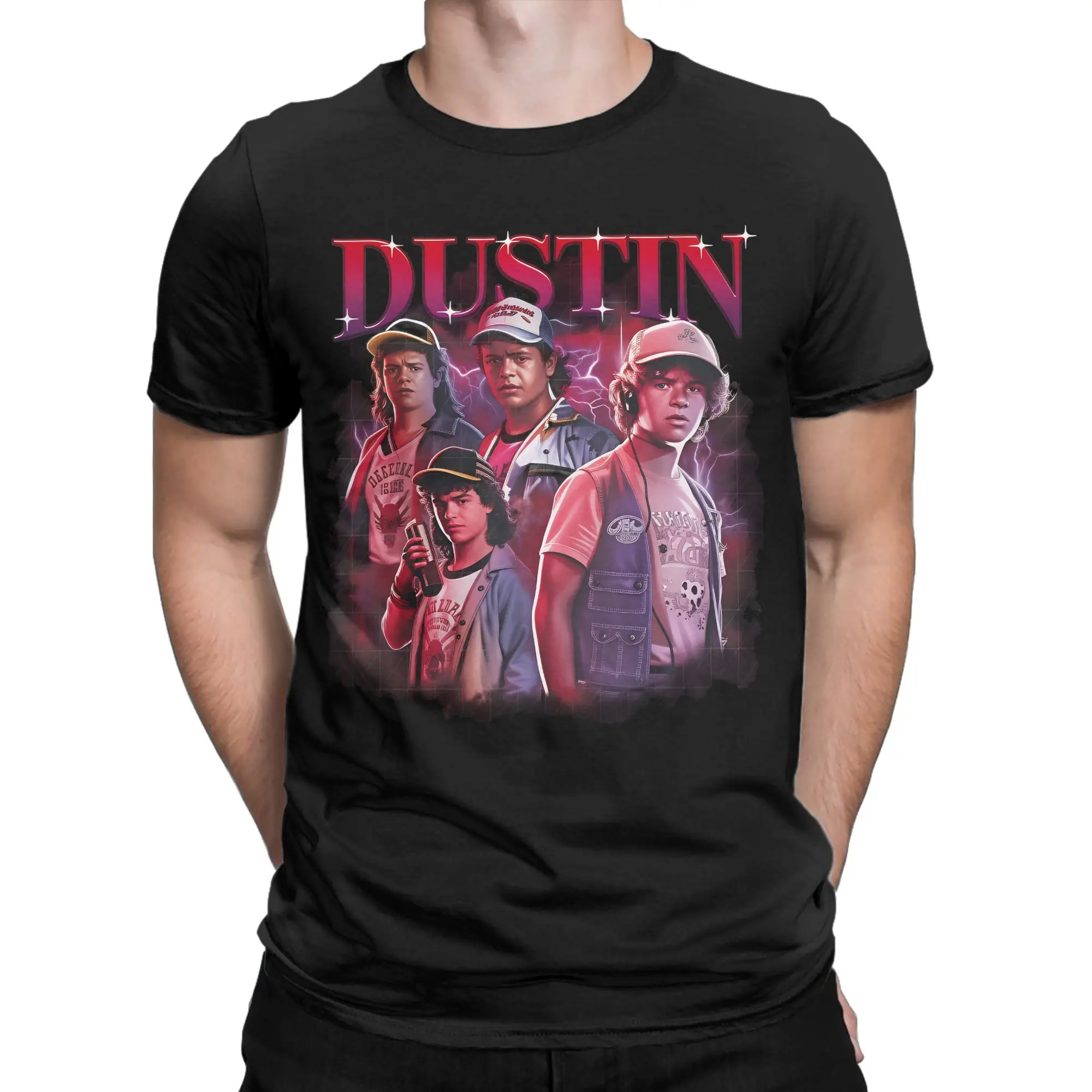 Dustin T-Shirts for Men TV Series Characters Novelty Cotton Tee Shirt Round Collar Short Sleeve T Shirt 4XL 5XL Clothing