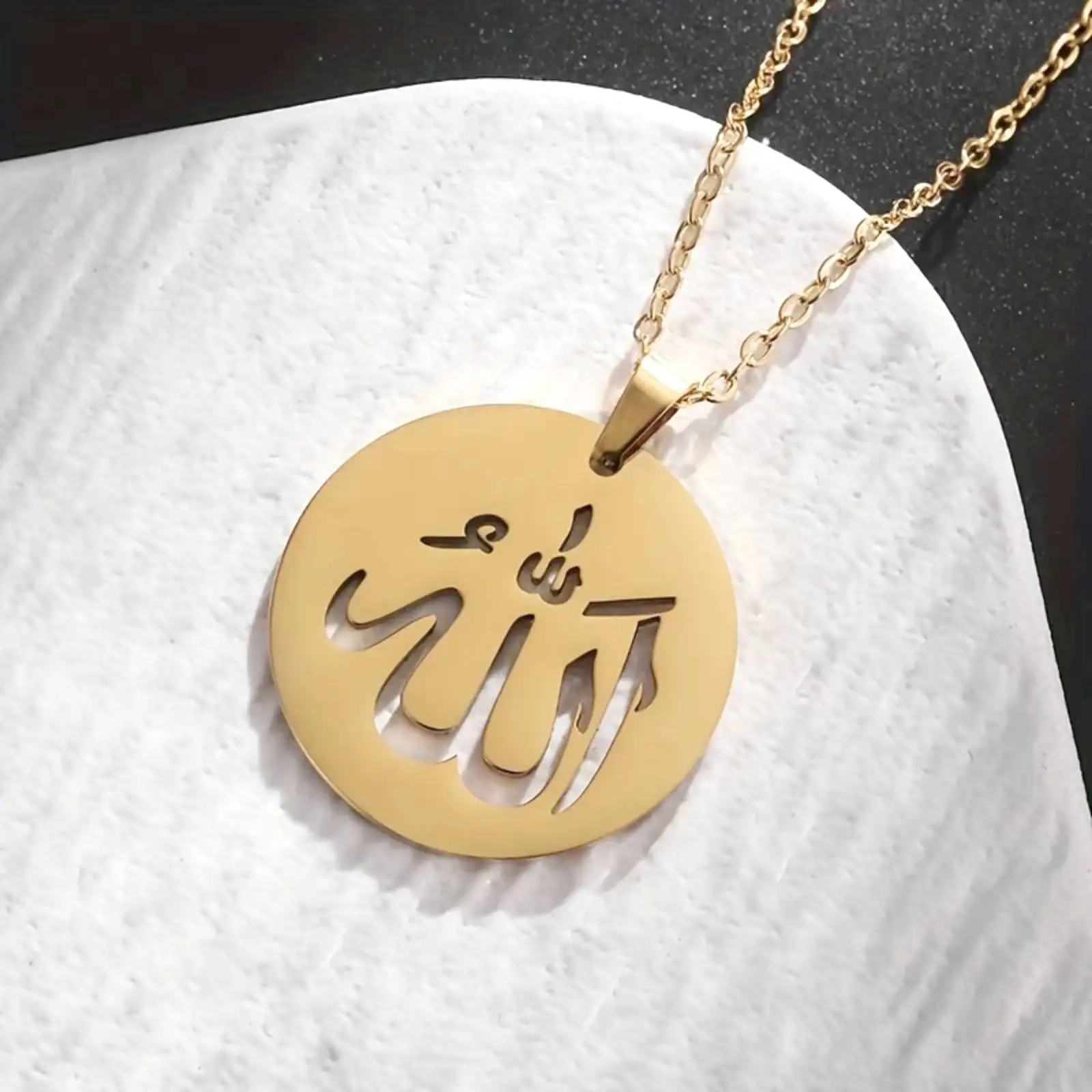 Allah Arabischer Buchstaben-Anhänger Halskette Edelstahl Islamischer Muslimischer Amulett-Schmuck Geschenk – Detail 3