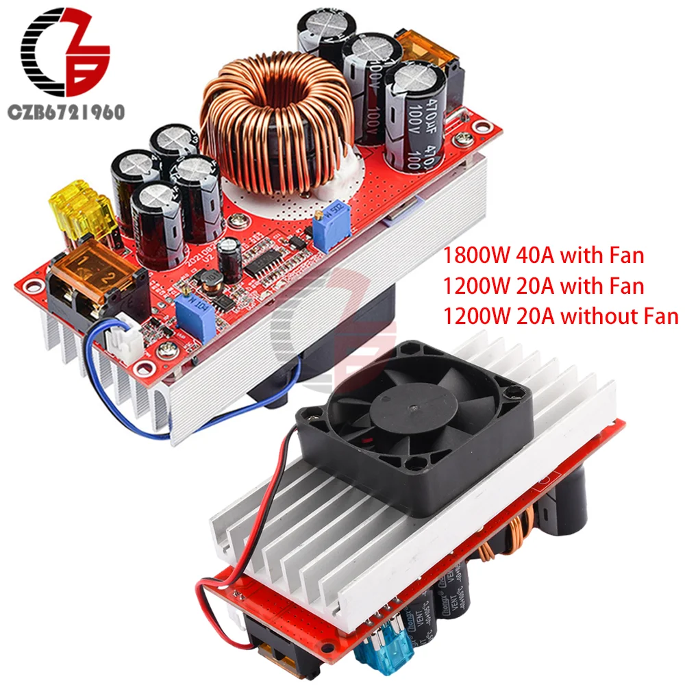 1800W 40A 1200W 20A DC-DC Boost Converter Step Up Power Supply Module 10-60V to 12-90V Adjustable Voltage Converter Regulator