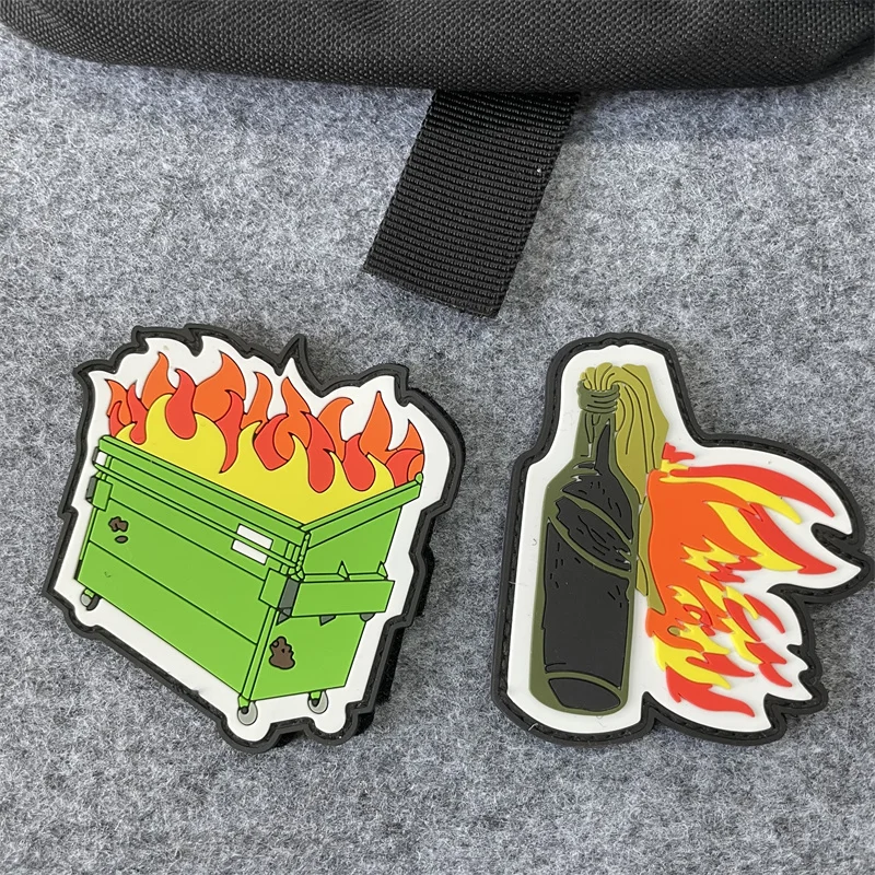 

Garbage Bin on Fire PVC Patch Fire Control Morale Badge Hook and Loop Military Armband Clothing Stickers Tactical Patch