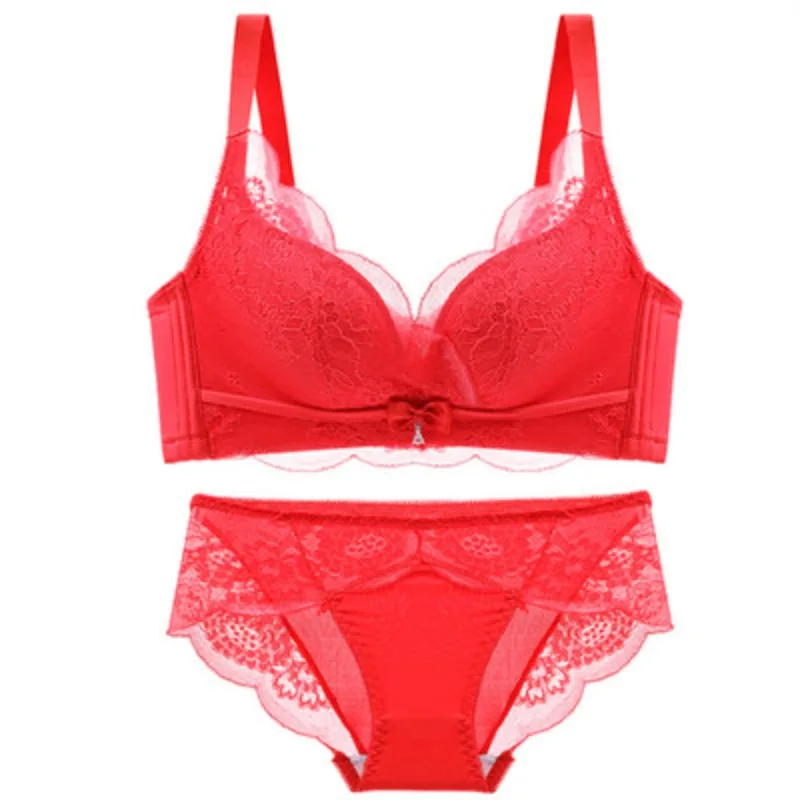Ensemble de lingerie de mariage rouge Année Natale, soutien-gorge sans armature en dentelle, sous-vêtements femme chic 32-38