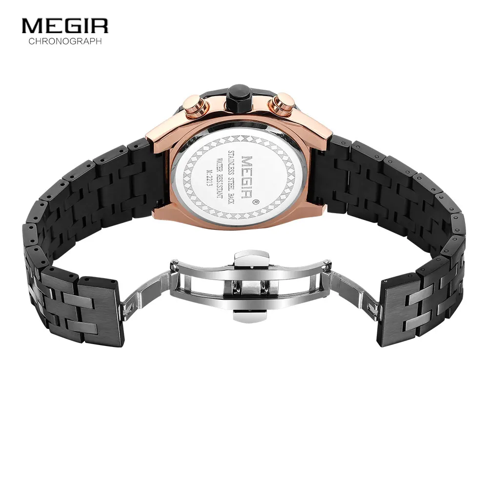 MEGIR Fashion Dress Watch Men Stainless Steel Strap Waterproof Quartz Wristwatch with Chronograph Auto Date Luminous Hands 2213