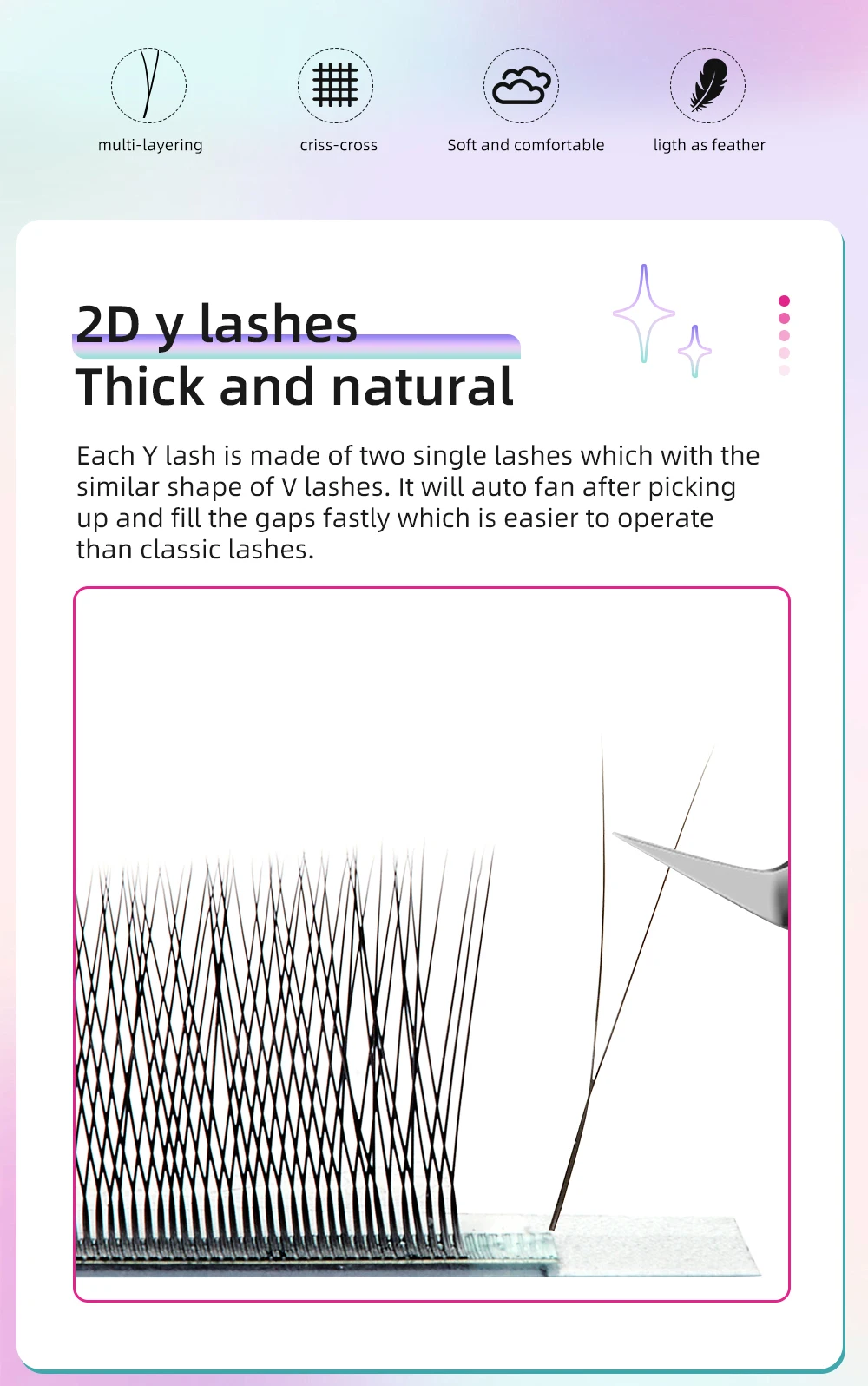 Yelix Single Tip 2D Y-Form Wimpern handgewebt Premium B C D L M natürliche Wimpern Verlängerung liefert Make-up Mesh Net Cross Lash – Detail 3