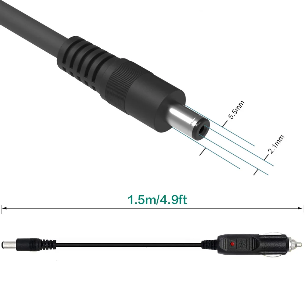 DC 5.5mmx2.1mm Male to 12V 24V Car Cigarette Lighter Male Cable DC Charger Extension Power Adapter Cable for Car Truck Bus etc.