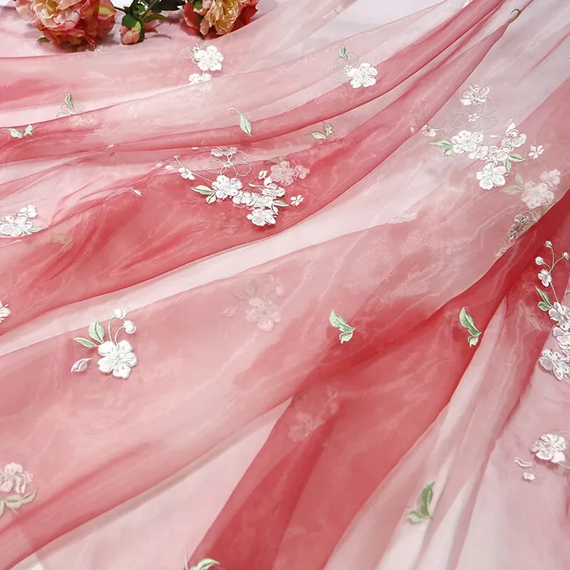

1m Flower Pear Blossoms Cloth Embroidery Chiffon Fabric DIY Chinese Hanfu Sewing Costume Stage Decor Clothing Supplies 150x100cm