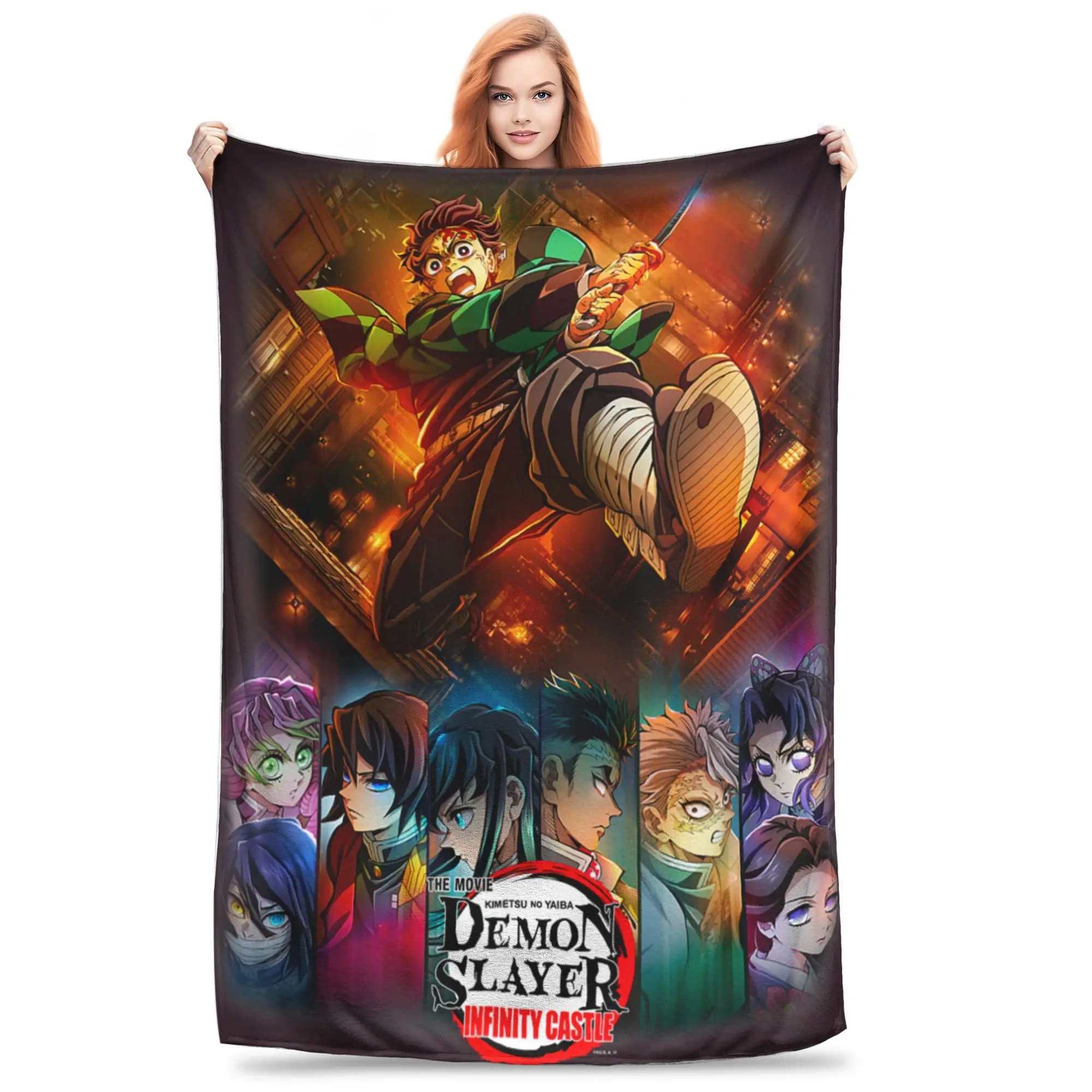 1PC Home Demon Slayers  Infinity Castle Tanjiro Anime Group Poster  Blanket Throw Super Cosy Plush Living Room Sofa