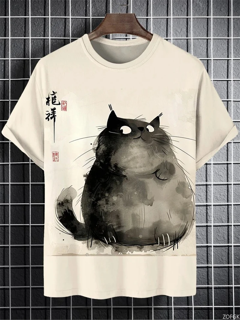 Fashion Cat 3D Printed T Shirts For Men Summer Casual Crew Neck Cats Graphic Short Sleeve T-shirt Trend Streetwear Oversized Tee