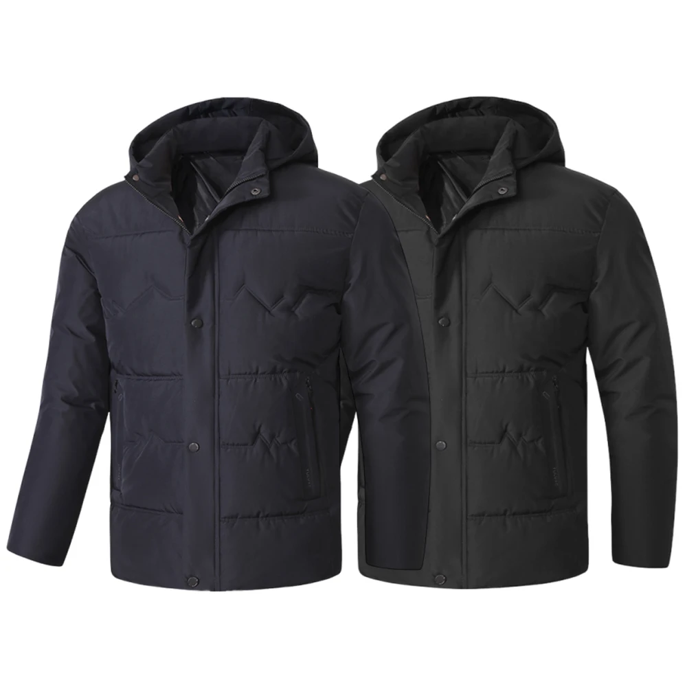 

Men's winter cotton-padded jacket with thick lining, warm winter clothing, leather coat with hood, windproof leather coat