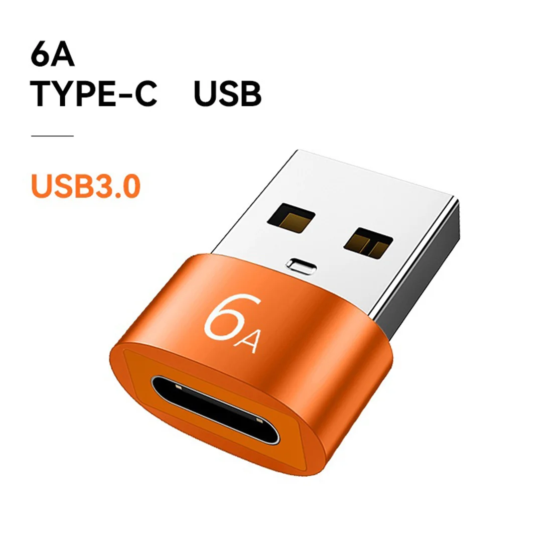 Adaptador OTG laranja para MacBook, Tipo C para USB 3.0, USB-C Conversor Feminino para USB Masculino, Samsung, Xiaomi, Huawei, 6A, 1Pc