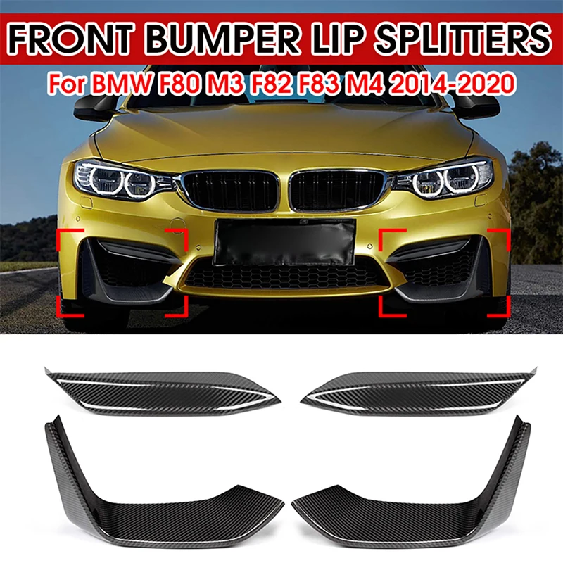 MP Style Dry Carbon Fiber Front Bumper Lips Corner Splitters Fog Lamp Canards Covers Trim For BMW F80 M3 F82 F83 M4 2014-2020