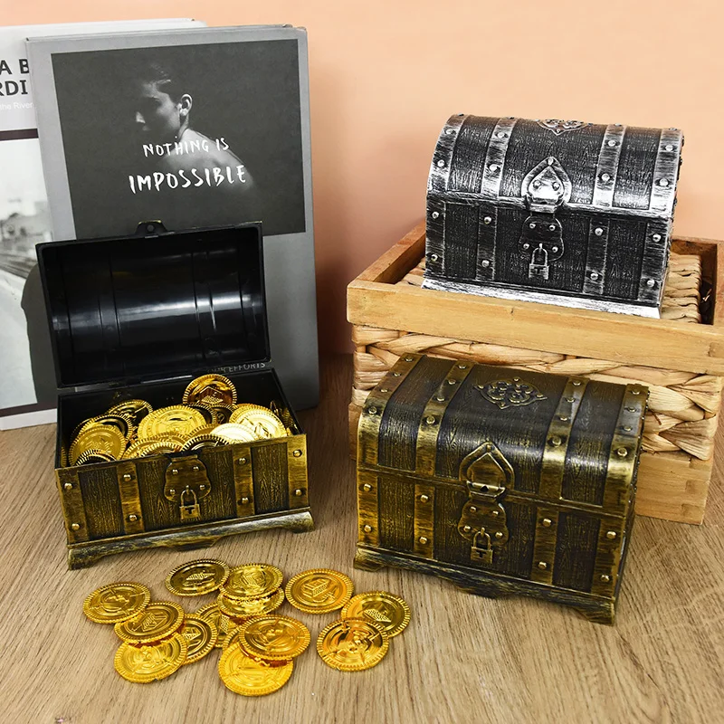 

Pirate Theme Treasure Chest Storage Gold Coins Gems Jewelry Treasure Box Kid Props Game Halloween Birthday Party Decoration