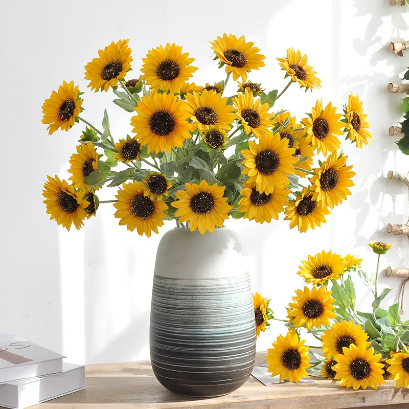 80CM Artificial Sunflower Large Branch Home Soft Decoration 3 Head Sunflower Home Decoration Photography Prop Silk Flower