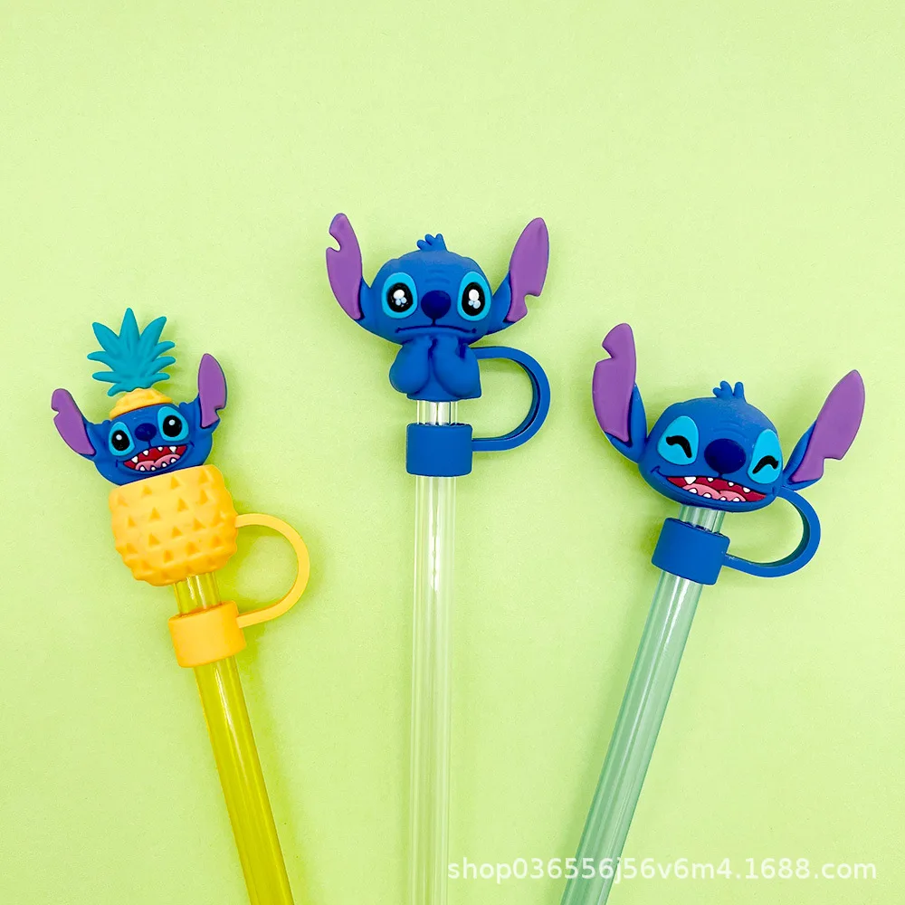 Lilo and Stitch Disney Straw Cover Cap Cartoon 10MM Drink Straw Plug Reusable Splash Proof Drinking Cup Straw Cap Pendant