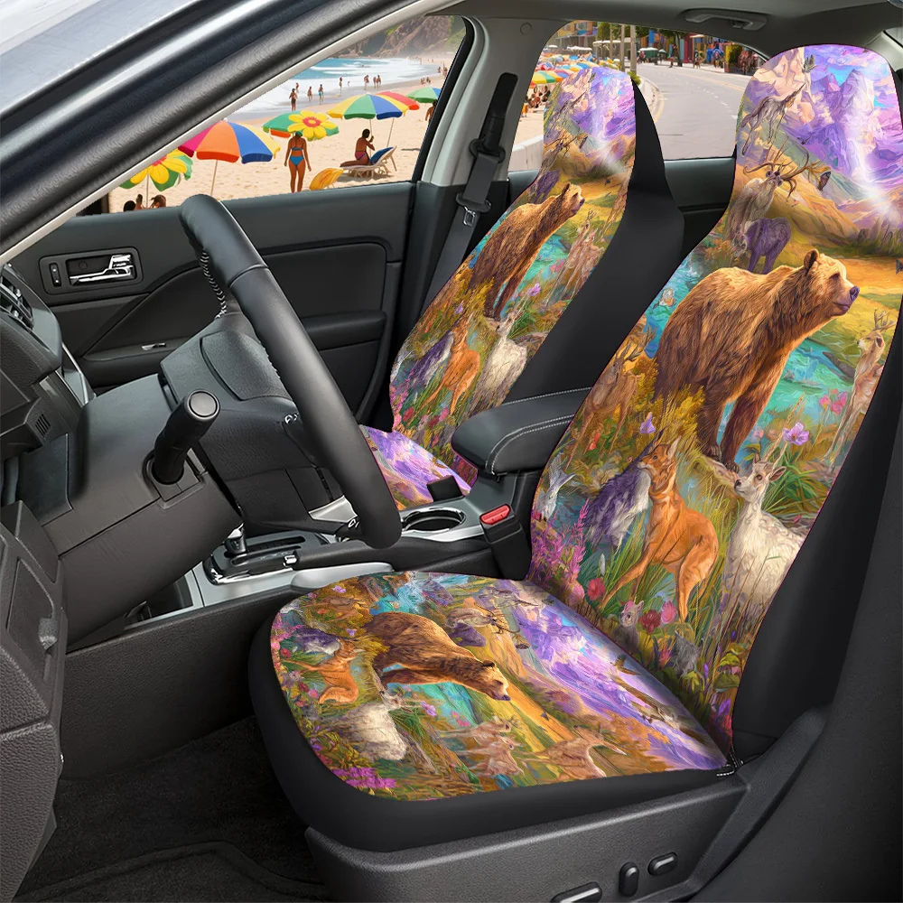 2-5 Seat Set Car Seat Covers Fit All-Season Nature Animal Print For Truck SUV Off-road Car Halloween Christmas New Year Easter