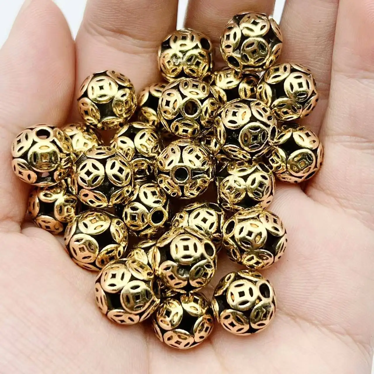 Juya 10 20 Stück/Lot 10 12mm Gravierte Perlen Hohl Antik Gold Silber Beschichtete Metallperlen für DIY Damen Herren Perlenarbeiten Schmuckherstellung – Detail 14