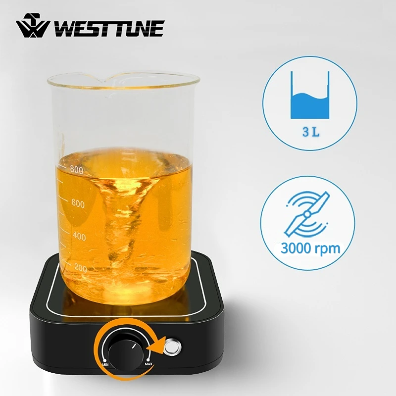 

Магнитная мешалка WESTTUNE LED Light Lab, 3 л, с регулируемой максимальной скоростью, портативная, 2 магнитные палочки, 3000 об/мин, магнитный миксер