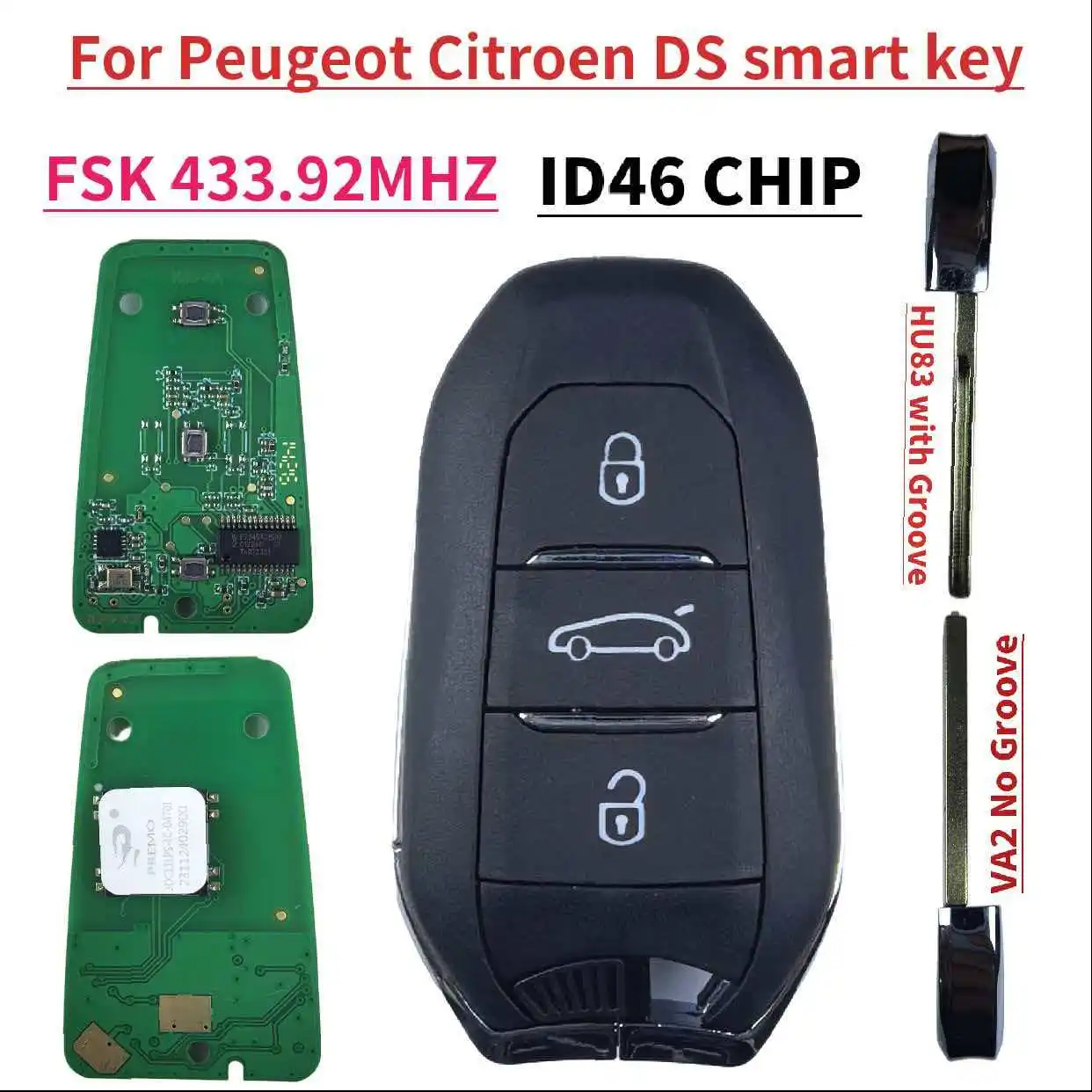 

Jingxin Smart Car Key/PCB/Shell Fob ID46 Chip FSK 433MHZ For Peugeot 208 308 3008 508 5008 Citroen C4 C4L DS4 DS5 New Keyless Go