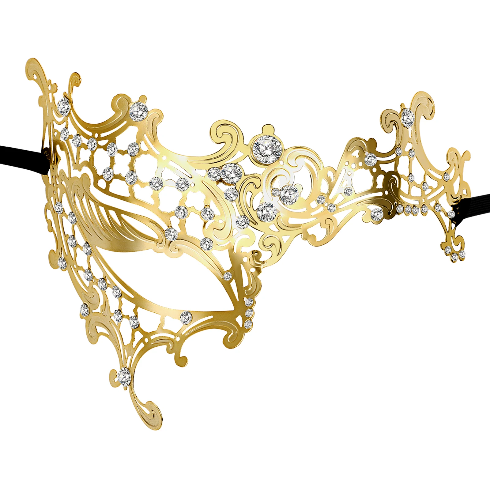 Maschera da donna con strass per feste in maschera di lusso con diamanti Maschera in metallo con strass lucido Maschera di Venezia adatta per la danza della festa