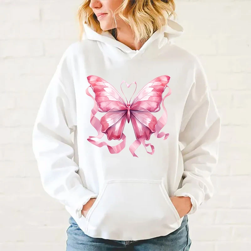 

Fashion Hoodies Funny Breast Cancer Awareness Butterfly Hoodie Harajuku Sweatshirts Women Long Sleeve Clothes