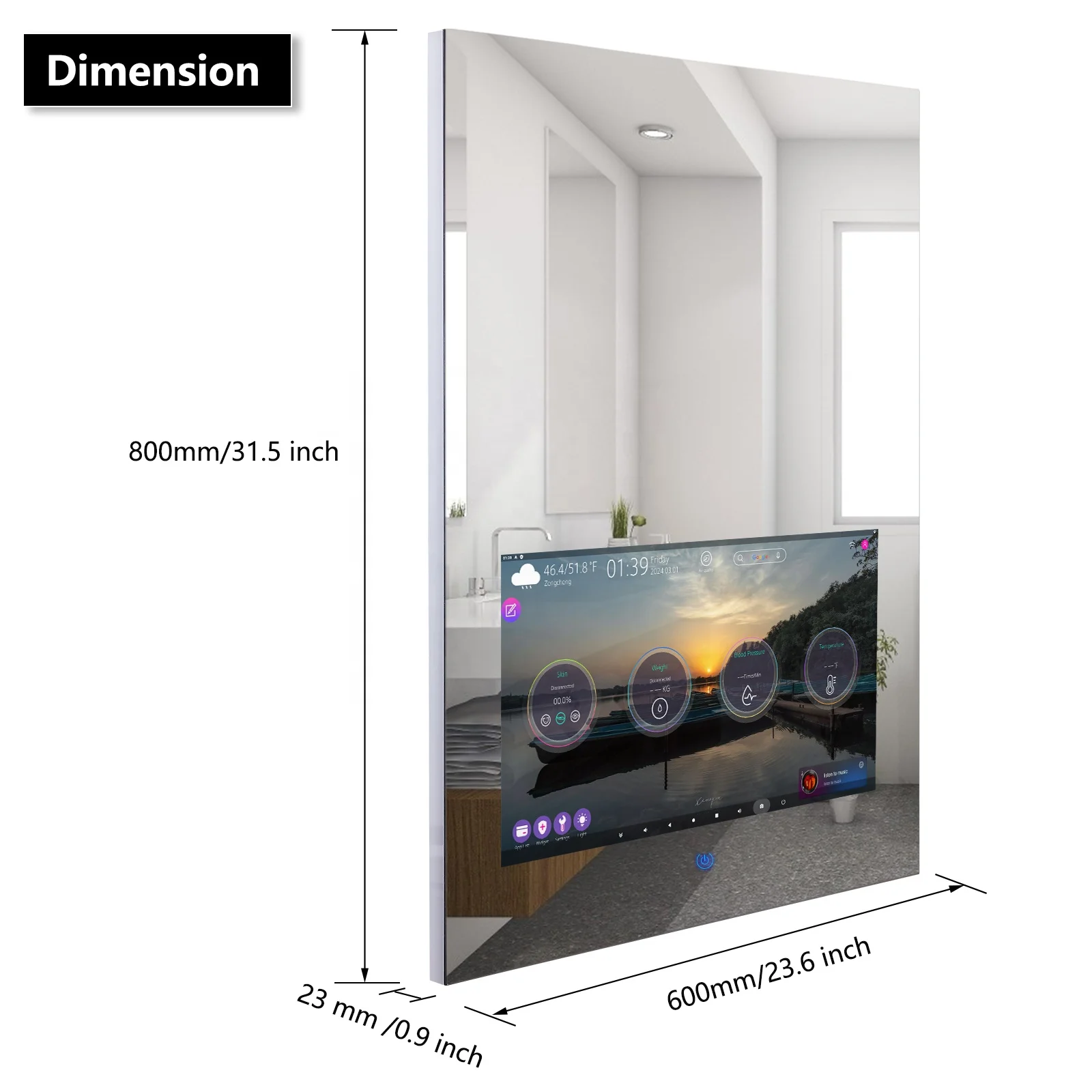 Customize High Quality Mirror TV Haoguang Magic Mirror 21.5inches Bathroom TV With Certifications
