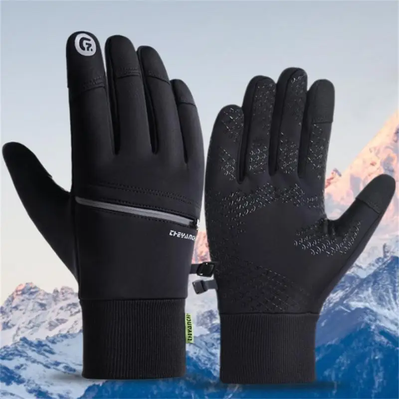 Motorcycle Riding Waterproof Non-slip Warmth Full Finger Sports Gloves Men Women 1Pair Cycling Gloves With Pocket Bicycle Bike