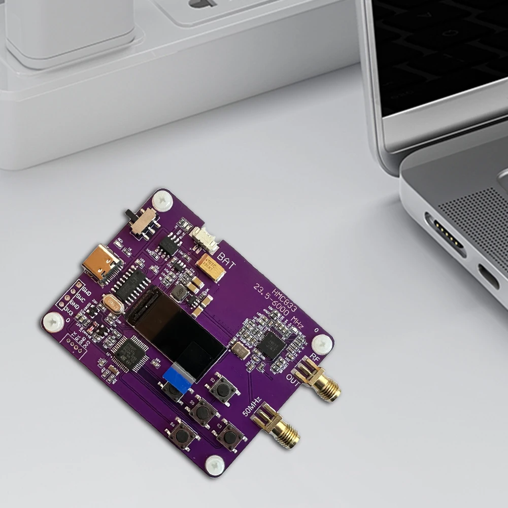 6Ghz HMC833 RF Signal Source Transmitter 23.5MHZ-6000MHz Type-C Generator Module 0.96inch OLED Screen Display