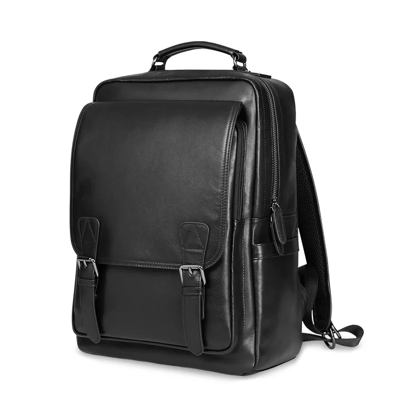 Top Layer Genuine Leather Backpack for Men Large Capacity Teenagers Mochilas Schoolbag High Quality 15 Inch Laptop Bagpack