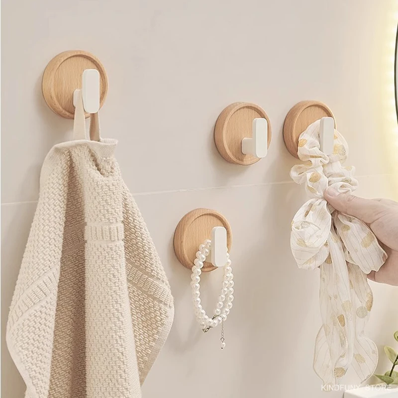 New Wood Decorative Hooks Circular Wall Hanging Clothes Keys Towels Storage Hooks For Bathroom Kitchen Accessories Organization