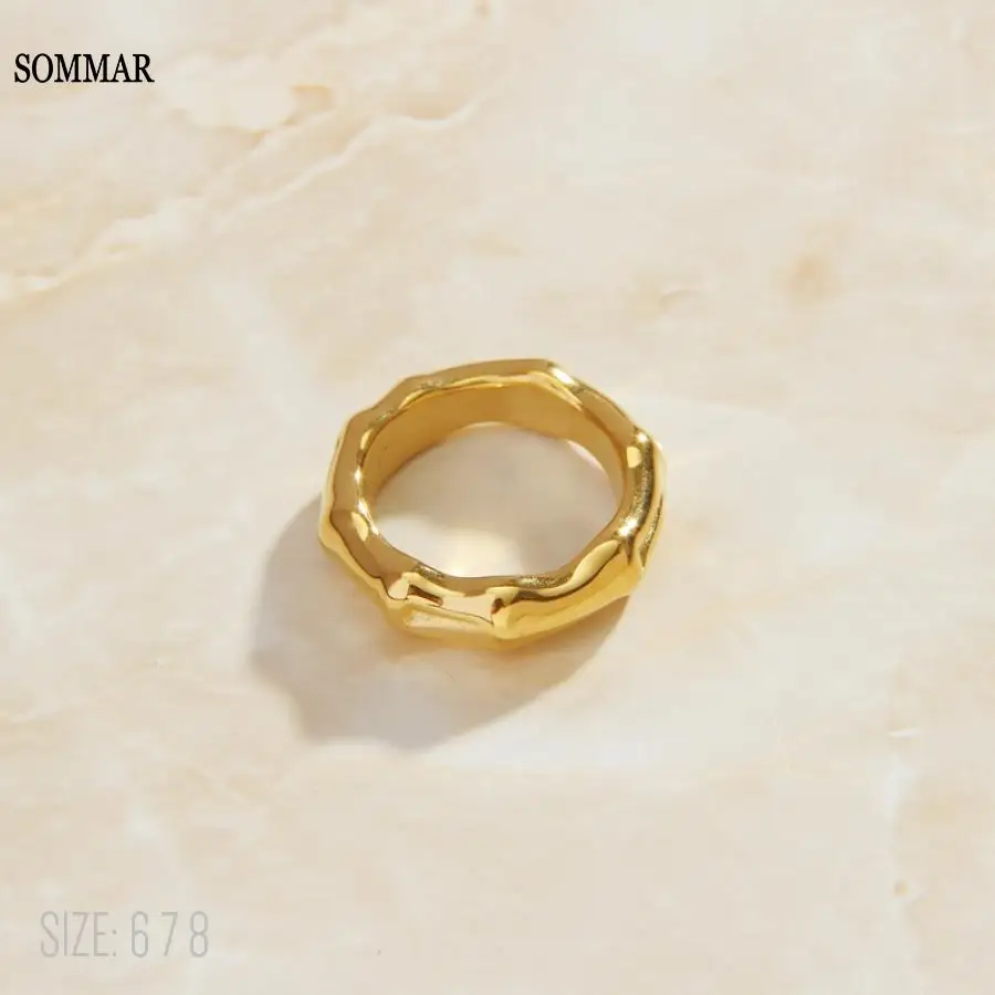 SOMMAR online shopping india 18KGP Gold plated size 6 7 8 Goddess rings Simple Bamboo Ring opal Wholesale