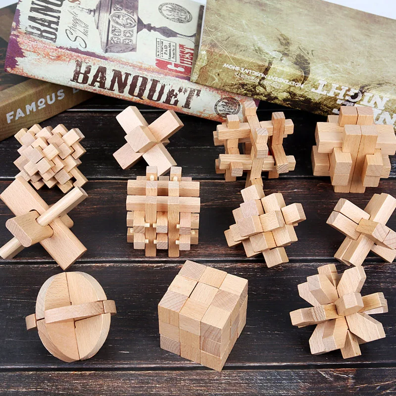 Hölzerner Denkaufgabe Lu Ban Puzzle 3D Entsperren Sie Intelligenzspiele für Erwachsene und Kinder Lernspielzeug Rompecabezas Madera – Detail 6