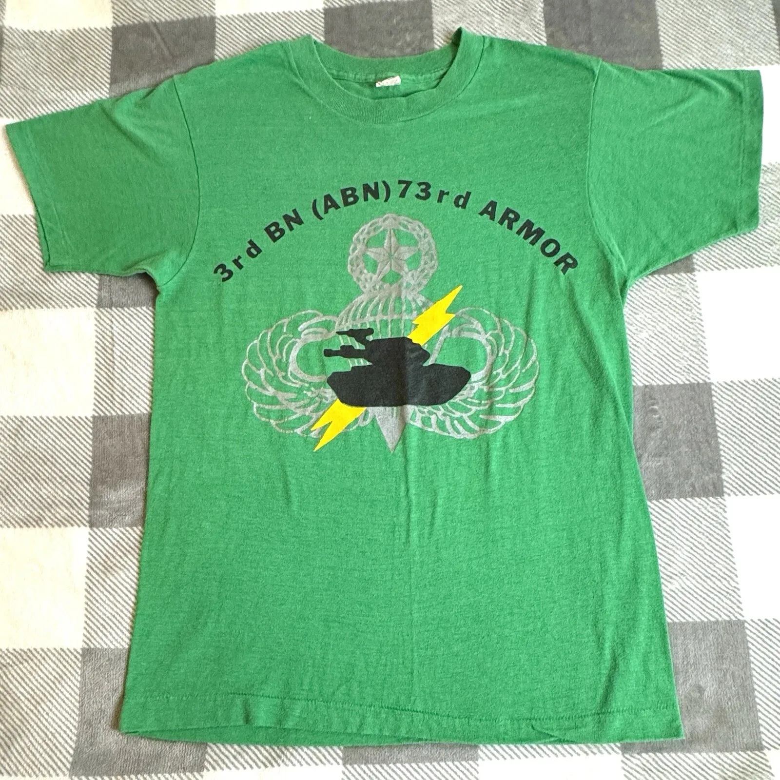 Винтажная футболка 80-х годов, 3-й батальон, 73-я броня, воздушно-десантная дивизия, оригинальная военная футболка Винтажная футболка 80-х годов, 3-й батальон, 73-я броня, воздушно-десантная дивизия, оригинальная военная футболка