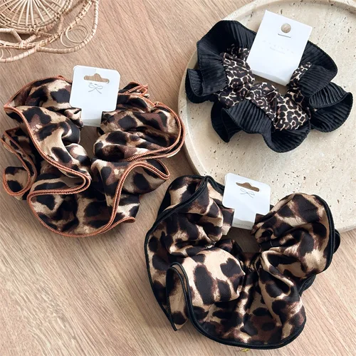 Cola de Caballo elástica con estampado, lazo para el pelo, Animal suave, leopardo, Scrunchie grande, banda de goma, diadema, accesorios para el cabello para mujer