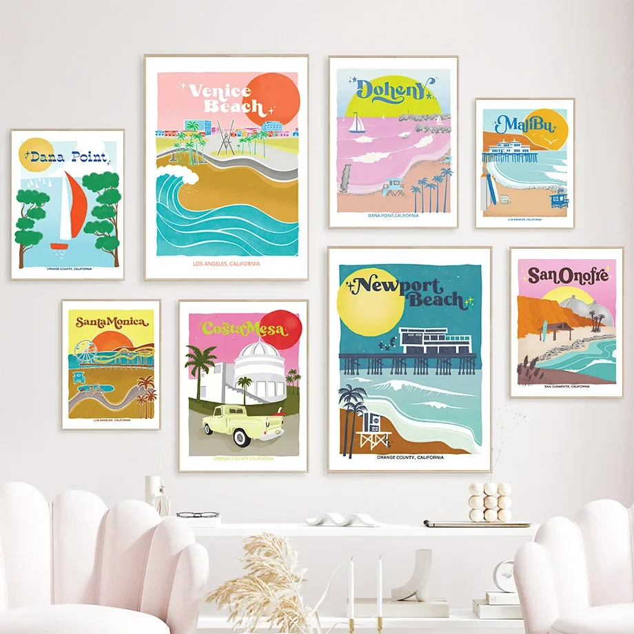 Venice Santa Monica Malibu Retro Travel Nordic Posters And Prints Wall Art Canvas Painting Wall Pictures For Living Room Decor