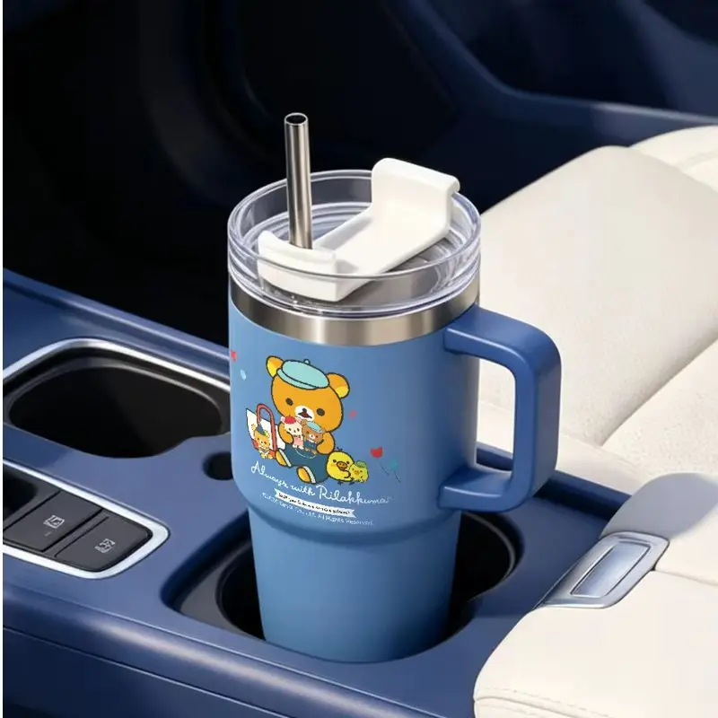 In Stock Rilakkuma Stainless Steel Tumbler 680ml Insulated Water Cup With Straw Leakproof Drink Mug Birthday Gifts For Office