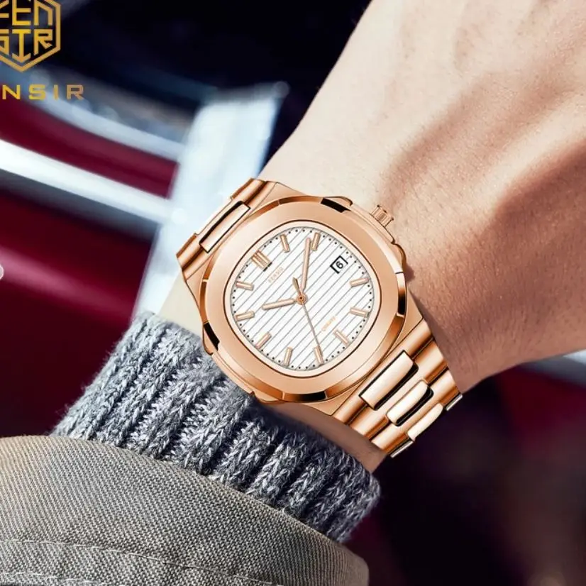 

Высококлассные мужские роскошные часы, водонепроницаемые, квадратные, светящиеся, календарь, элитные ощущения, легкая роскошная серия Nautilus, немеханические часы, повседневные, простые, брендовые мужские часы