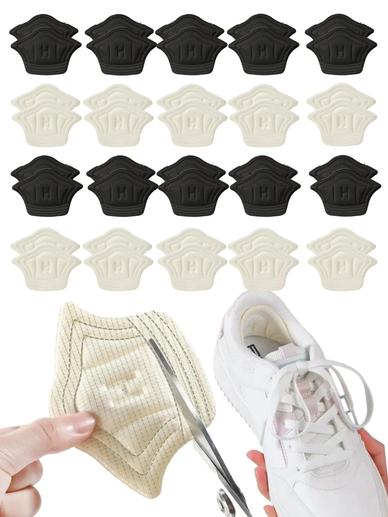 Trimmable Self‑Adhesive Heel Grips, Reduce Heel Friction, Fix Loose Shoes, Black&White Pads for Sneakers Casual Shoes