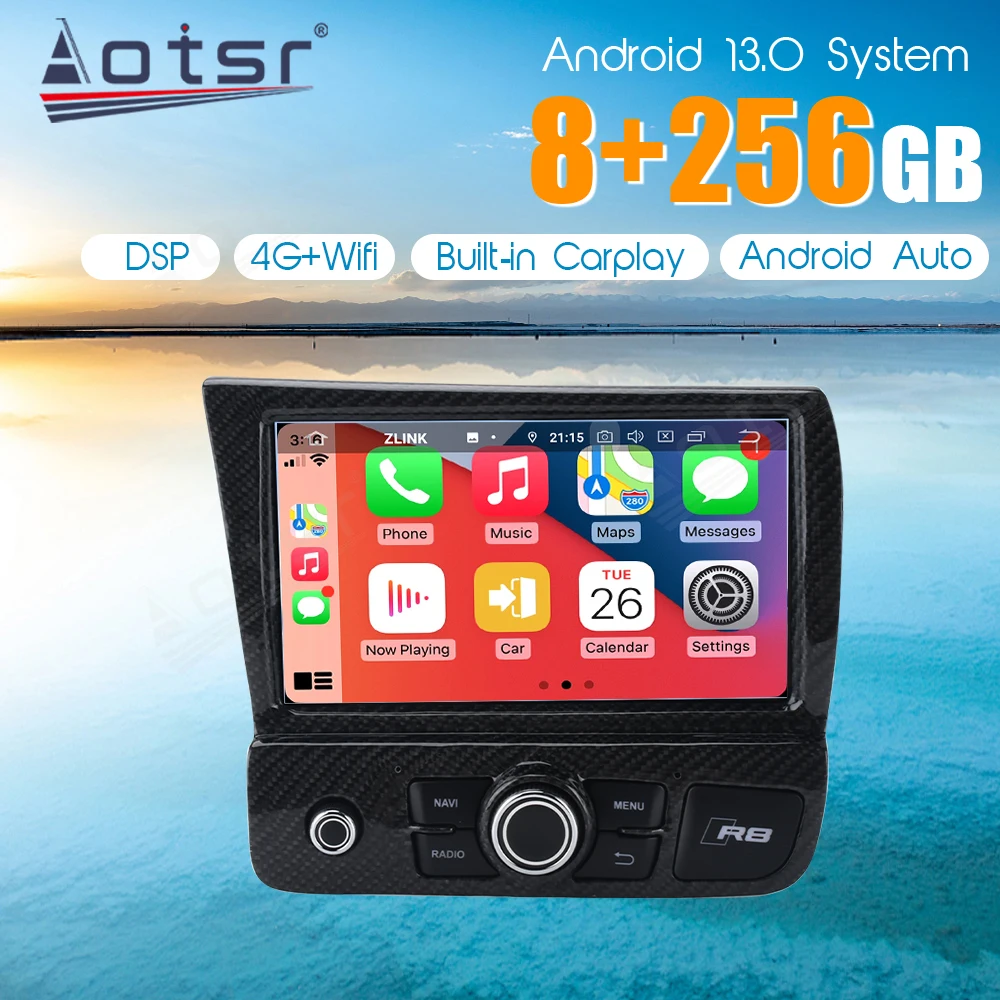 

9" Android13 Car Radio For Audi R8 2007 - 2015 screen Wireless CarPlay Android Auto Multimedia Player display Head Unit Video