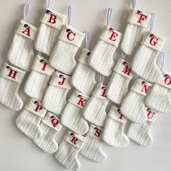 1PC A-Z Letter Hanging Christmas Stockings Knitted Socks  Christmas Tree Hanging for Family Party Decoration