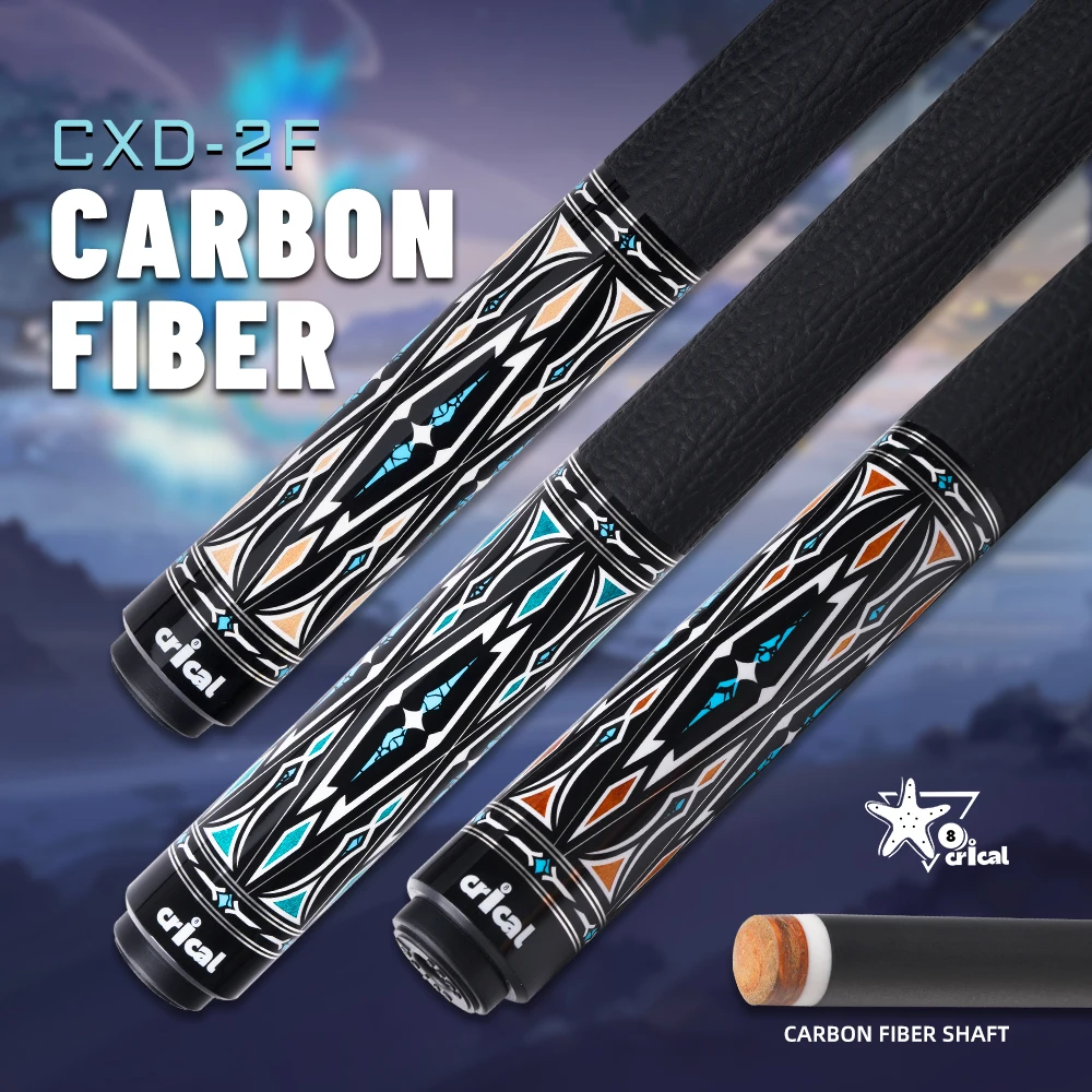 Pool Cue Stick Carbon Fiber Shaft Low Deflection Leather Wrap 58in 12.5mm Tip 3/8x8 Joint CL-CXD 8/9 Ball CRICAL