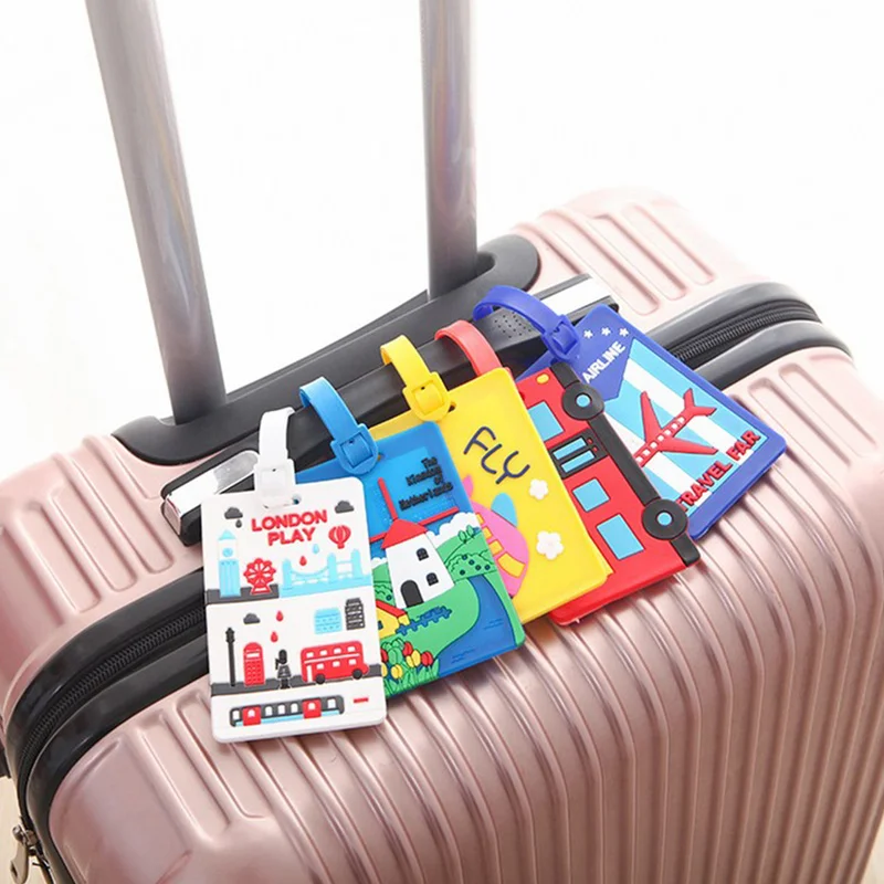 Cute Kawaii Cartoon Suitcase Luggage Tag ID Address Tags Holder Baggage Label Silica Gel Identifier Travel Accessories Gadgets