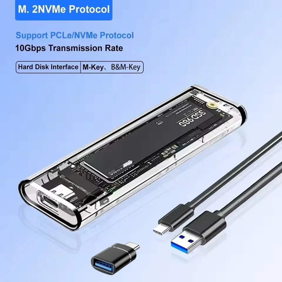 Transparent M.2 NVME SSD Enclosure Case M-KEY External Hard Drive Box USB C Interface Support NVME Protocol Laptop Tablet PC