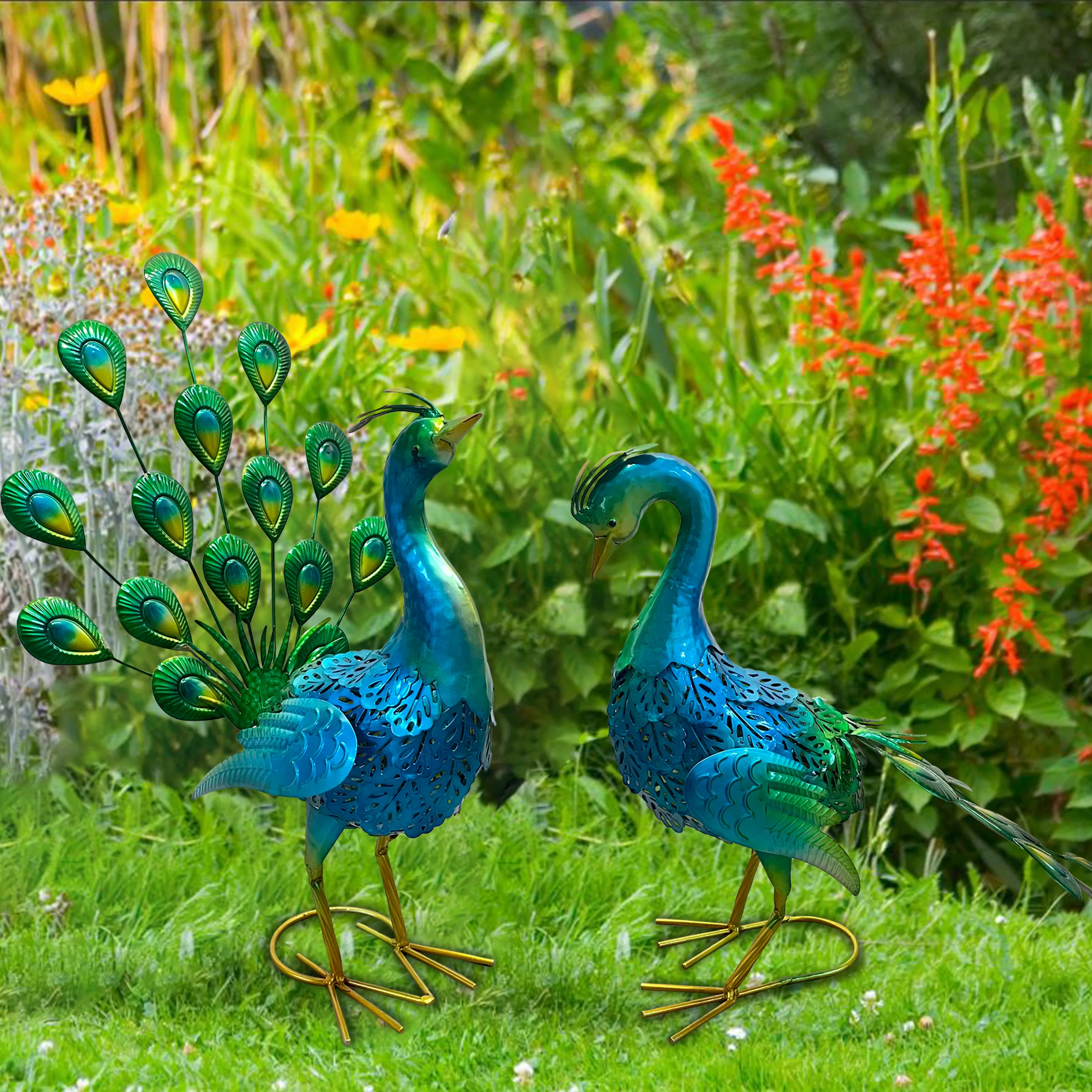 Garden Peacock Statue Outdoor, Metal Big Bird Art Garden Sculpture Courtyard Lawn Yard Ornament Outdoor Ornament