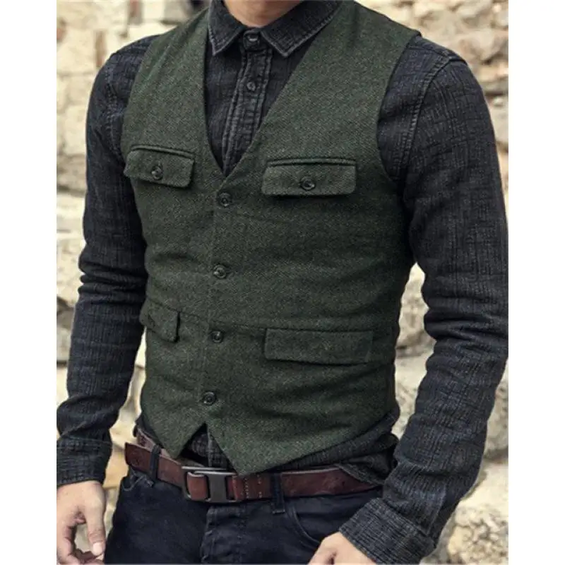 2024 new men\'s vest casual solid color herringbone vest